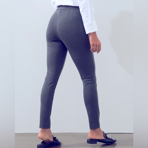 Chico’s Faux-Leather Front Ponte Navy BLUE Leggings NEW Sz 4 women - Picture 1 of 16